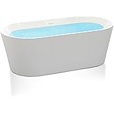 ANZZI Freestanding Acrylic Glossy White Deep Soaker Tub - 59" x 29" x 22" - 79 Gallons - Pre-plumbed, Overflow & Drain Included