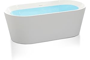 ANZZI Freestanding Acrylic Glossy White Deep Soaker Tub - 59" x 29" x 22" - 79 Gallons - Pre-plumbed, Overflow & Drain Included