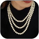 Long Pearl Necklace for Women Multi Strand Layered Pearl Necklaces White Faux Pearl Necklace for Women Bridal Wedding Party Costume Jewelry
