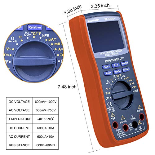 Kuman Digital Multimeter,True RMS 6000 Counts Multimeters Manual Auto