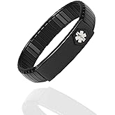 EnerMagiX Medical Alert Bracelet for Men Women, Stainless Steel Personalized Adjustable Elastic Medical ID Bracelet for Diabetes, Allergies, Epilepsy, Penicillin, Writeable Cards
