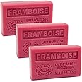 Label Provence Savon de Marseille - French Soap Made With Fresh Organic Donkey Milk - Raspberry Fragrance - 125 Gram Bar - Set of 3