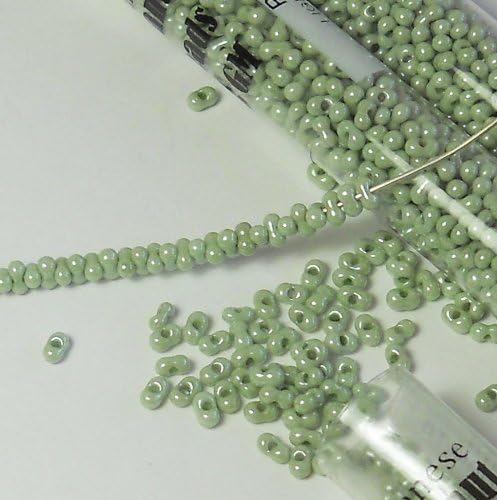 Light Sage Luster 2x4mm 6/0 Peanut Farfalle Butterfly Seed Beads 23 Gram Tube