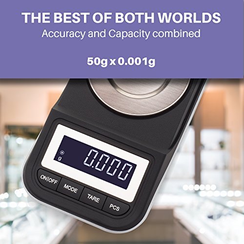 Smart Weigh 50g x 0.001 Grams, Premium High Precision Digital Milligram Scale, Includes Tweezers, Calibration Weights,Three Weighing Pans and Case