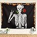 Pheolyh Rock and Roll Human Skull Posing with Rose Tapestries - Funny Skull Human Skeleton Tapestry for Room Decoration - Black and White Wall Art