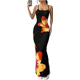 Milumia Women's Floral Cami Maxi Dress Summer Spaghetti Strap Slip Party Long Bodycon Fishtail Dress
