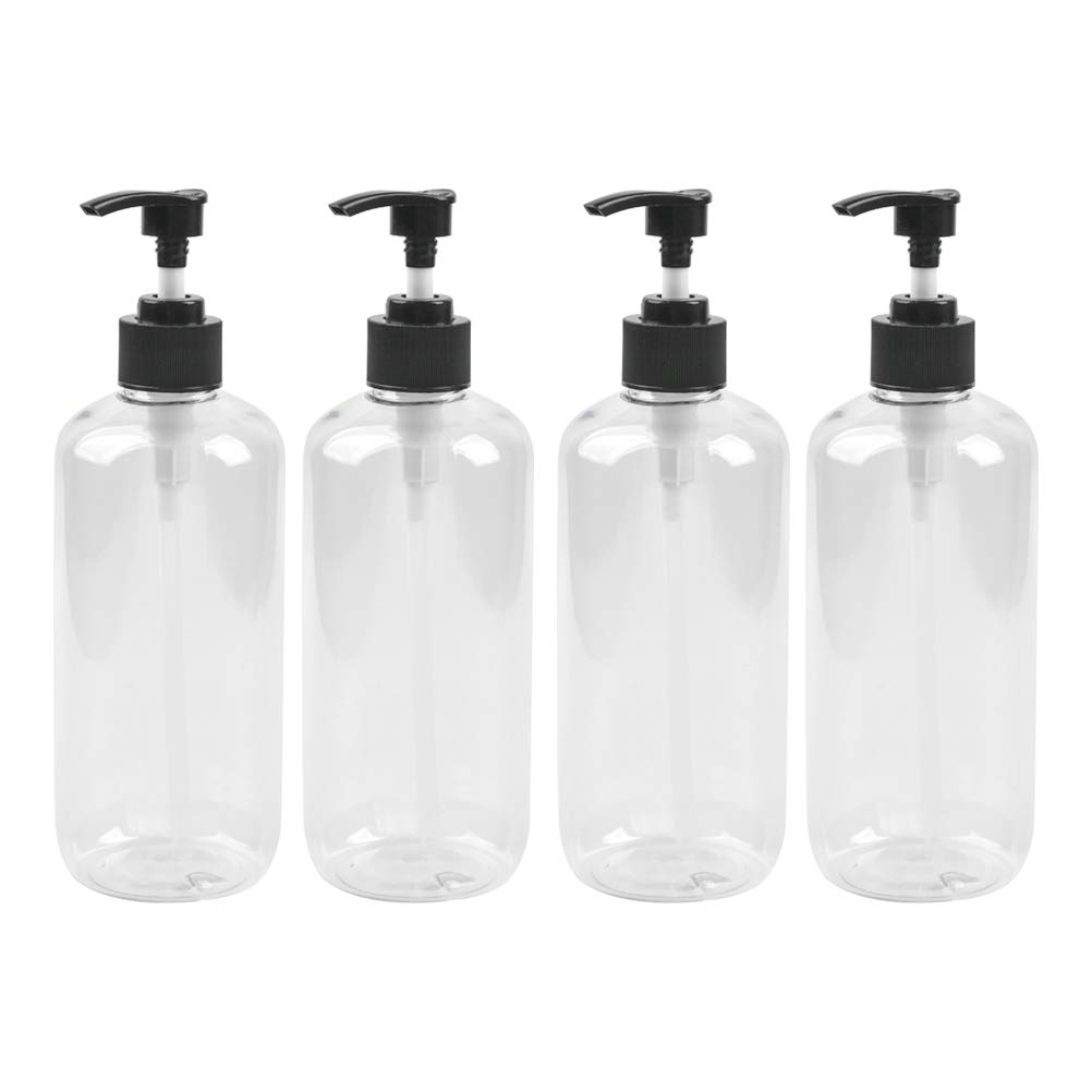 CENBEN 4 Pack 500ML Refillable Plastic Pump Bottles, Clear Soap Dispenser Bottle Lotion Dispenser Bottle Shampoo and Conditioner Bottles for Essential Oils, Lotions, Hand Soap, Bathroom Countertop
