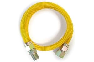 EZ-Fluid 24" Tankless Water Heater Full Port Gas Flexible Line,Yellow Epoxy Coated 3/4"MIP x 3/4"FIP (1"OD) Full Flow,High Btu,Gas Connector Hose Supply For Commercial,Residential (1