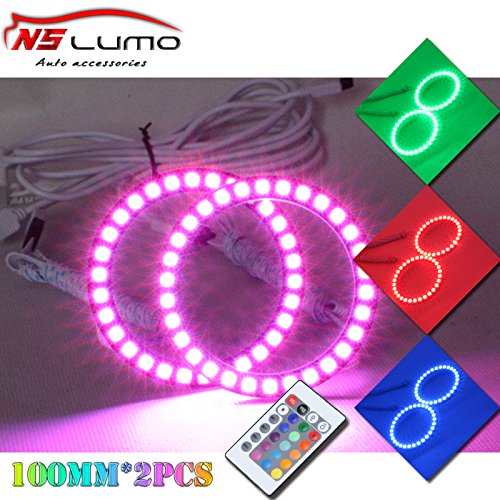 NSLUMO 2x100mm 5050SMD led halo ring Headlight RGB remote Multi-Color 100mm LED Angel Eye halo ring Kit