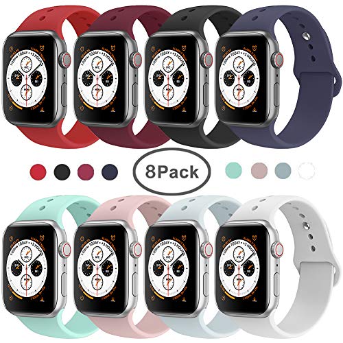 AdMaster Compatible for Apple Watch Band 38mm/40mm, Soft Silicone Replacement Wristband Classic Sport Strap Compatible for iWatch Apple Watch Series 1/2/3/4, Edition, Nike+, M/L Size 8 Pack