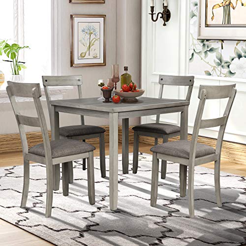 Merax Farmhouse Style Kitchen Table Set, Wood 5 Piece Dining Table Set