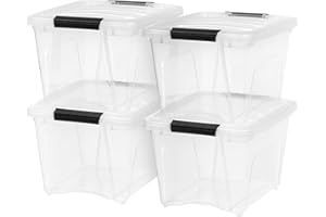 IRIS USA 18 L Plastic Storage Box with Lid and Latches - 4 Pack - BPA-Free, See-Through Organizing Solution, Durable Nestable