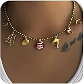 YLZDPDM Charm Necklace for Women,14k Gold Plated Stainless Steel Seahorse Coral Seashell Pendant Charms Necklace for Women,Trendy Beach Jewelry for Women Gifts