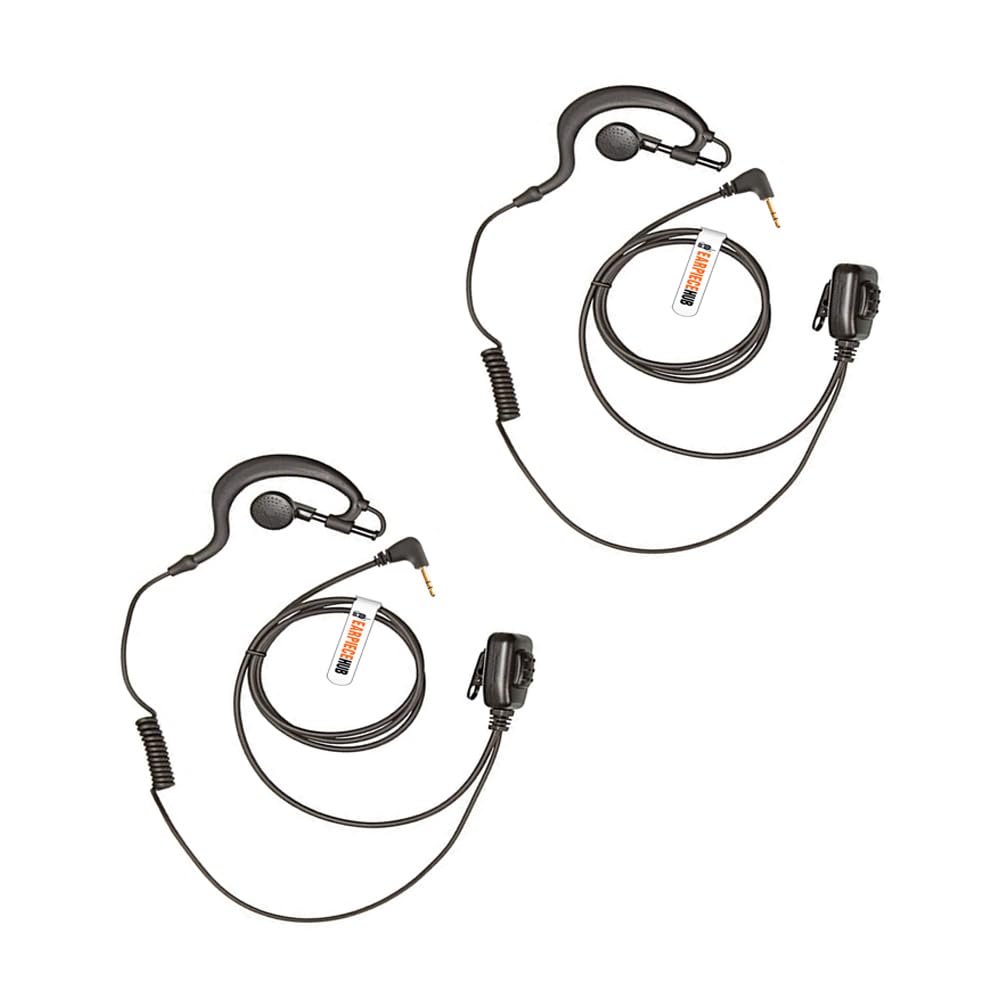 2 x G Shape Earpiece Police Security Headset inline PTT Mic Microphone Compatible with 2 Pin Kenwood Baofeng UV-5R, UV-82 Wouxun 2 Way Radio, Door Security