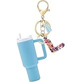 Beofinest Mini Tumbler Chapstick Holder Keychain, Initial Letter Stanley Cup Charms Fashion Tassel Keychain for Backpack