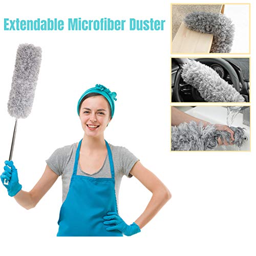 Microfiber Feather Duster with Extra Long Pole(100in.), Bendable, Washable, Detachable, for Cleaning High Ceiling Fan/Light, Cobwebs, Corner Dust, Car, Computer/TV Screens (Grey) - Thumbnail 7