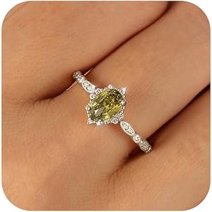 Yueyoer 925 Sterling Silver Halo Eternity Band Ring for Women | 14k Gold Plated Peridot Crystal Birthstone Stackable Rings Ol