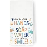 JKMBN Kids Hand Towels, Wash Your Hand Decorative Hand Towels for Bathroom, Cute Bathroom Decor, Kids Bathroom Decor, Hand Towels Tea Towels for Nursery Bathroom 16x24 Inch