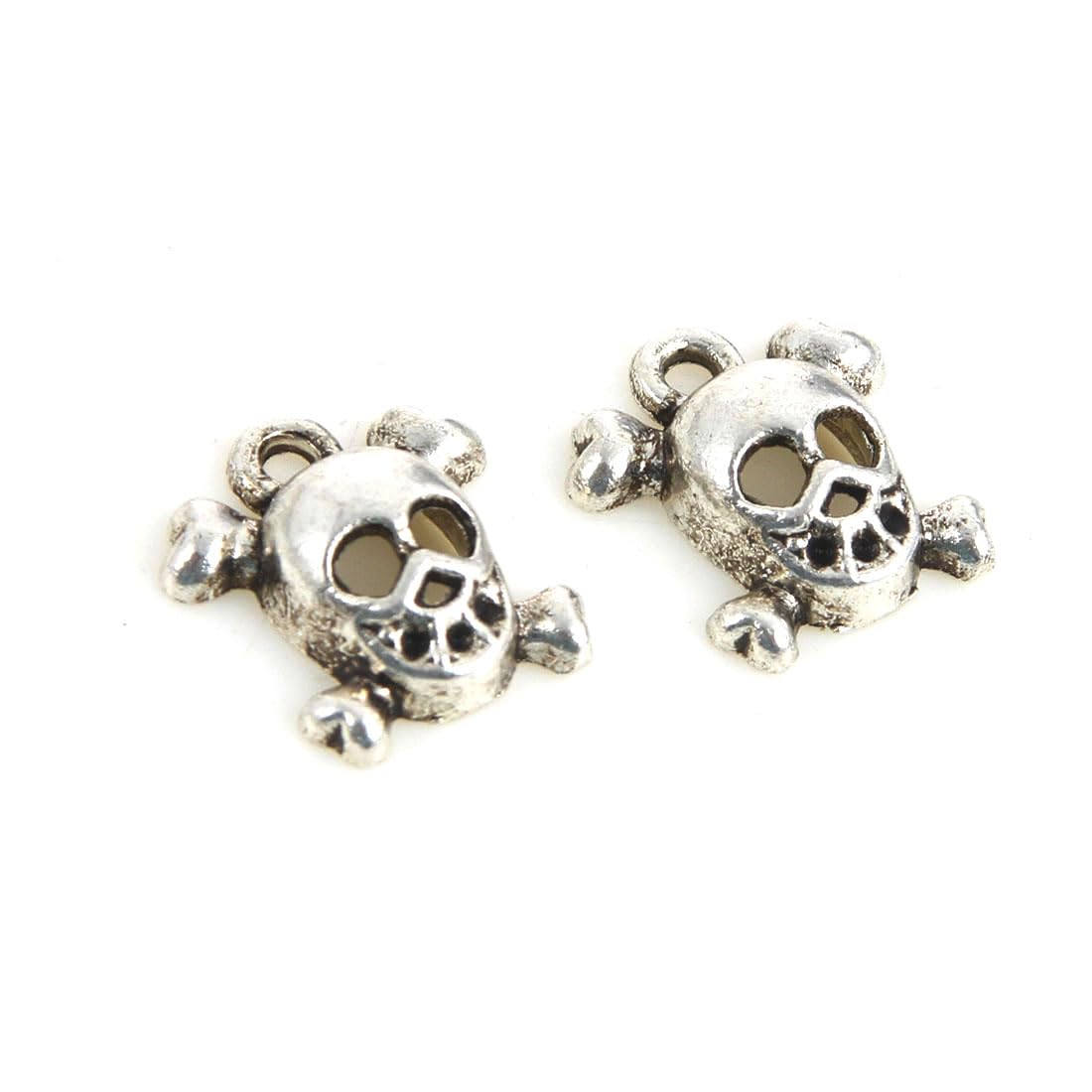 Skull Pendant Beads 13 x 11 mm Silver-Coloured Metal Beads for Necklace Charm Bracelets Crafts Pack of 20