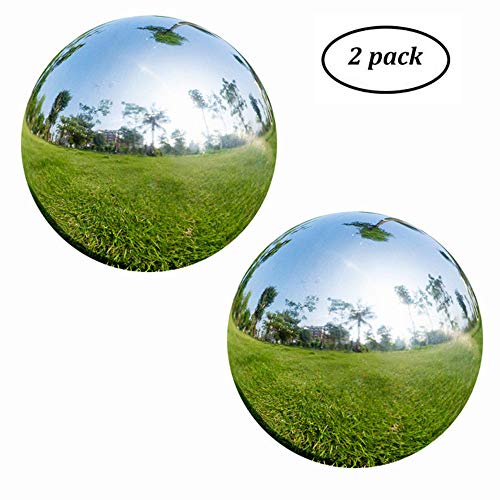 Gazing Balls - 2Pcs Stainless Steel Mirror Ball, Gazing Globe Shiny Ball for Gardens Decoration (2Pcs 5Inch)