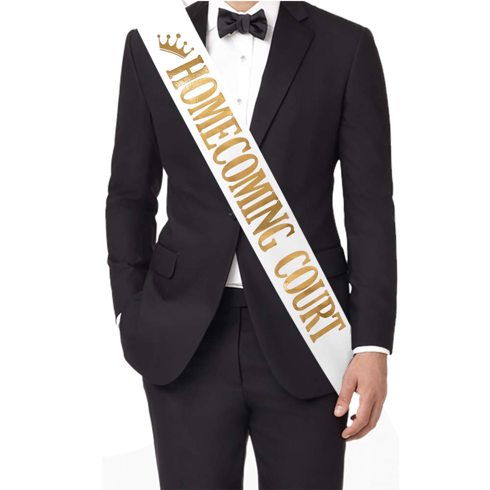 Photo 1 of "Homecoming Court" Sash - Pack of 2 - School Dance Graduation Party School Party Accessories, White with Gold Print