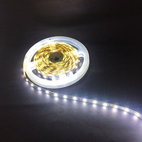 SMD2835 Pure White 6000K LED Light Strip, 16.4ft(5M) 300LEDs/reel DC12V Waterproof SMD Flexible Ribbon Strip light with DC Connector for Kitchens, Cabinets,Bedrooms,Crown Molding &amp; More