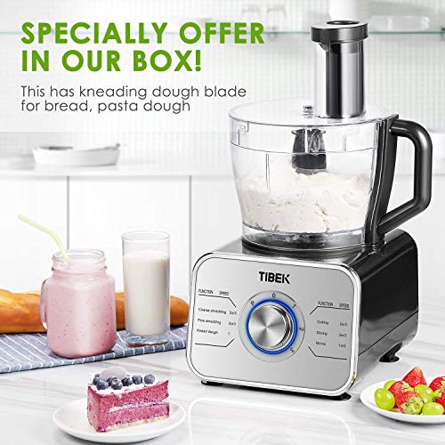 Food Processor, 12-Cup 600W Powerful Multi-Function Food Processor with LED light, Safe lock, 3 Speeds 6 Main Functions with Chopper Blade, Dough Blade, Shredder, Slicing Attachments, Silver - Thumbnail 5