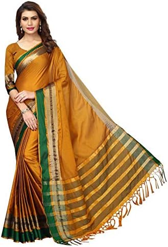 Women Cotton Silk Zari Border Saree With Blouse Piece_Freesize