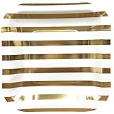 Just Artifacts Square Paper Party Plates 7.25in (12pcs) - Metallic Gold Striped - Decorative Tableware for Birthday Parties, Baby Showers, Grad Parties, Weddings, and Life Celebrations!