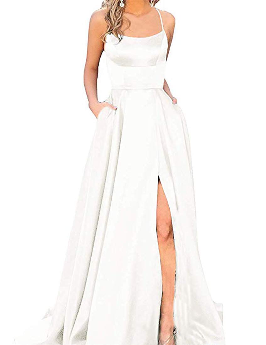 Uryouthstyle Halter Slit Maxi Prom Dresses with Pockets