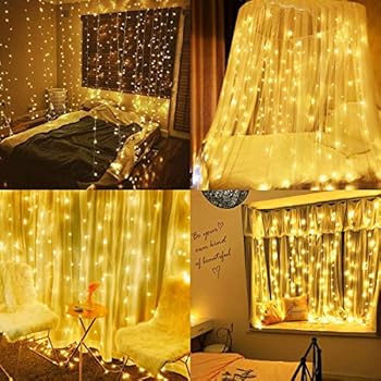 Neretva Window Curtain Icicle Lights, 600 LEDs String Fairy Lights, 19.68FTx9.84FT, 8 Modes Linkable, Icicle Fairy Lights for Christmas Party Wedding Home Patio Decorative Lights (Warm White)