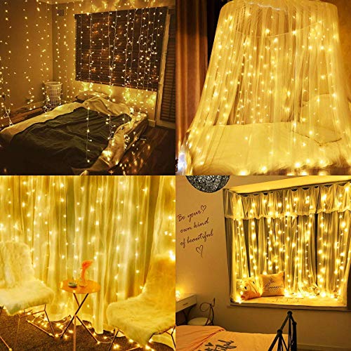 Neretva 600 LEDs Window Curtain String Lights, 19.68FTx9.84FT, 8 Modes Linkable, Twinkle Lights for Christmas Party Wedding Home Patio Outdoor Indoor Decorative Lights (Warm White)