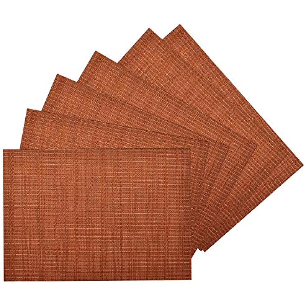 Woven Vinyl/Metallic Placemats Set Of 6 Burnt Orange 13 X 18 Table