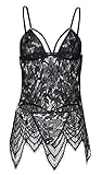 Niveltm Sexy Lace Babydoll Lingerie for Women Sleepwear Dress Chemises Set (M, Black)