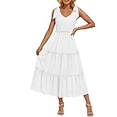 ZESICA Women's 2026 Summer Boho Sleeveless Midi Dresses Casual V Neck Spaghetti Strap Flowy A Line Tiered Beach Long Sundress