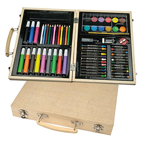Painting Set 'Paintbox 66' 11 Utensils – 66 Piece Travel Kit (Colouring Pad and Pencils School and Co.: The Compact Painting Set in Wooden Case.