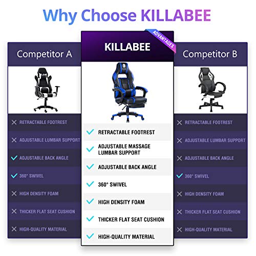 KILLABEE Massage Reclining Gaming Chair Ergonomic HighBack Racing