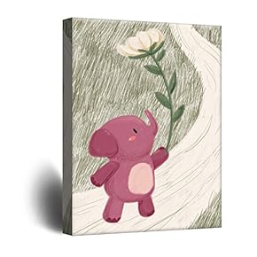 Cute Cartoon Animals Canvas Wall Art - A Pink Elephant with a Giant Flower - Giclee Print Gallery Wrap Kid