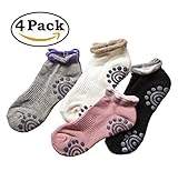 iEase Iease Non-Slip Yoga Pilates Barre Sports Cotton Socks For Women, 4 Pairs