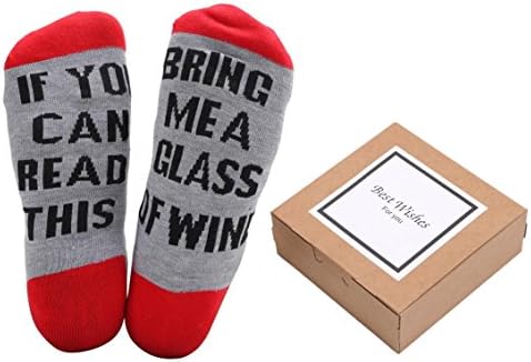 one Pair Unisex Cotton Ankle Crew Socks "If You Can Read This Bring Me A Glass of Wine" Funny Beer Socks Christmas with Gift Box