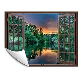 Wall Murals for Bedroom Fake Window Beach Brown Window Removable Wallpaper Peel and Stick Wall Stickers - 24x32 inches