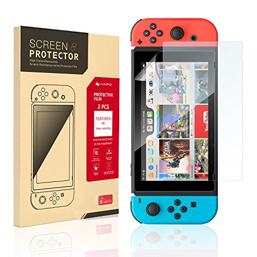 Screen Protector for Nintendo Switch,iVAPO [2-Pack] Anti-Scratch, Anti-Fingerprint 0.18mm Protective Shield HD Premium PET Protective Film for Nintendo Switch (2017)[Lifetime Replacement]