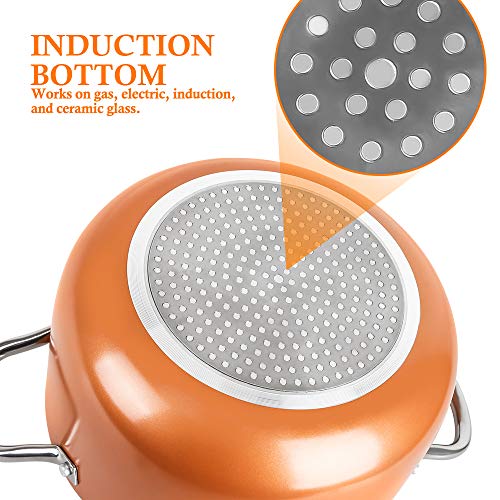 SHINEURI 6 Quart Stockpot with Lid, Nonstick Copper Casserole Pot with Stainless Steel Steamer Inset, Compatible for Induction, Gas, Electric & Stovetops - Dishwasher Safe, PFOA/PTFE Free