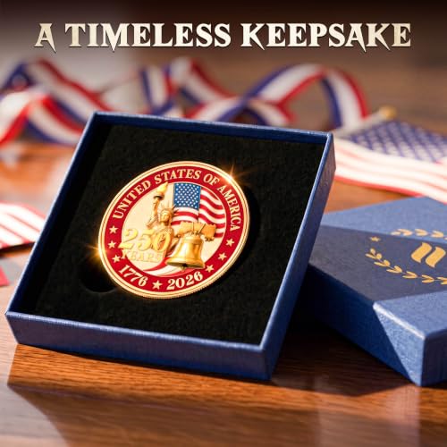 FLAGWIX 250 Anniversary Coin 1776-2026 - USA 250th Anniversary Merchandise Commemorative Coin - American Patriotic 4th of July Celebration Decorations Gifts for Men Veterans History Lover