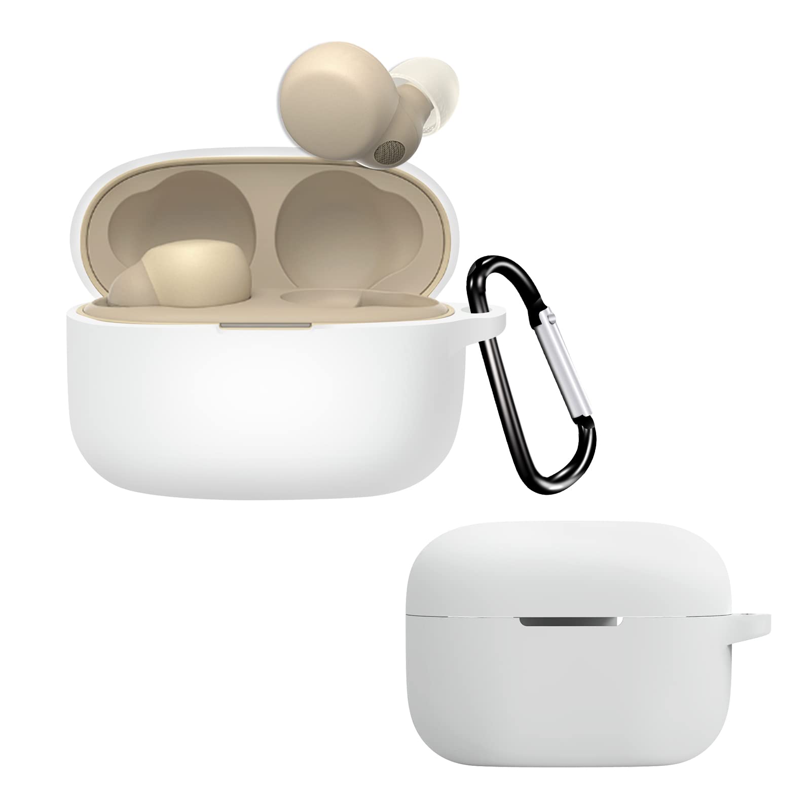 QINOUK Case for Sony LinkBuds S/Sony LinkBuds WF-L900,Dustproof,Shockproof and with D Shape Clip,Premium Soft Silicone Full Protective Case Compatible with Sony LinkBuds S [Front LED Visible]-White