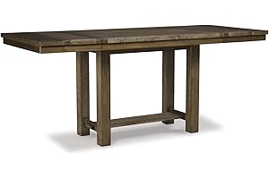 Signature Design by Ashley Moriville Rustic Farmhouse Counter Height Dining Extension Table, Separate Extension Leaves, Seats 8, Wood, 36" W x 86" D x 36" H, Brown