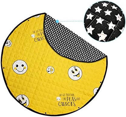 Baby Crawling Mats Vacation Pattern Colorful Soft Blanket Round Carpet, Children Room Decoration Play Rugs Creeping Mat Diameter 43'' (Yellow)