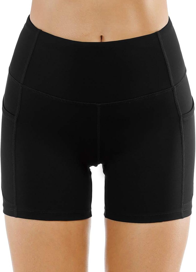 THE GYM PEOPLE High Waist Yoga Shorts for Women Tummy Control Fitness Athletic Workout Running Shorts with Deep Pockets: Clothing