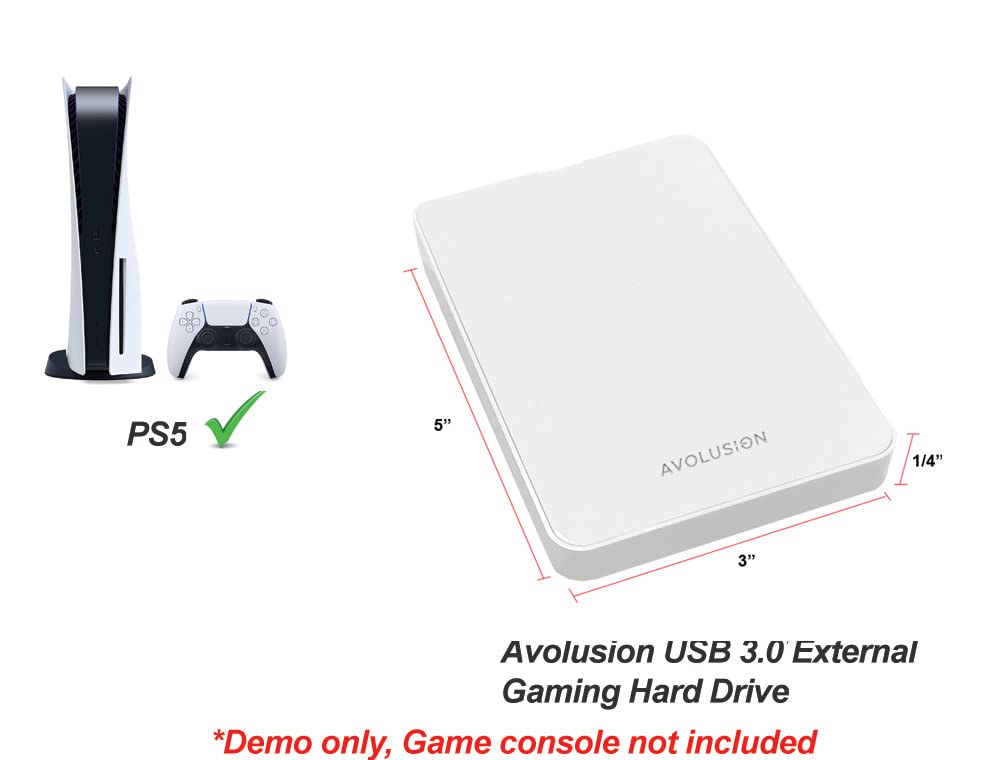 Avolusion HD250U3-Z1-PRO-WH 1TB USB 3.0 Portable External Gaming Hard Drive - White (for PS5 / PS4, Pre-Formatted)