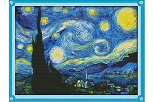 Joy Sunday 14CT Counted Cross Stitch Kits Unprinted Sewing Pattern Embroidery Kit,Famous Starry Night of Van Gogh